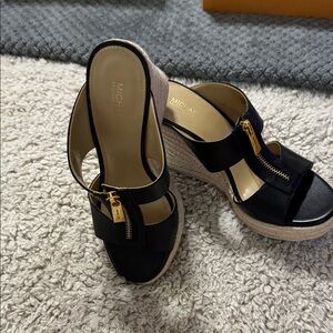 Michael Kors Black and Gold Espadrille Sandals
